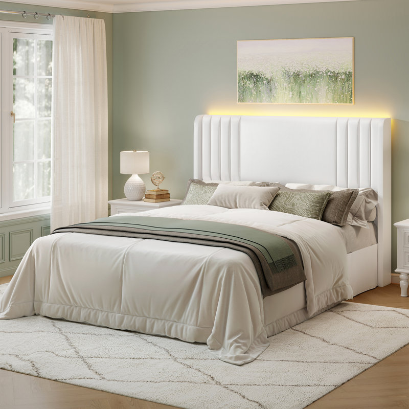 Upholstered Flip Top Storage Bed Frame, Double(4'6), White, PU