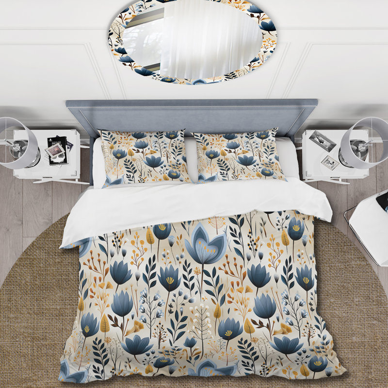 Ensemble de housse de couette à motif floral fougères bleues et blanches Tranquility IV