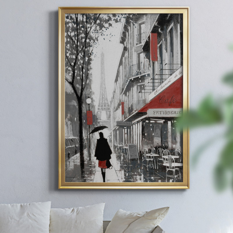 «Rainy Paris I» par J Paul, reproduction d'art sur toile encadrée, Doré, H 18,5 po x l 24,5 po x P 1,5 po