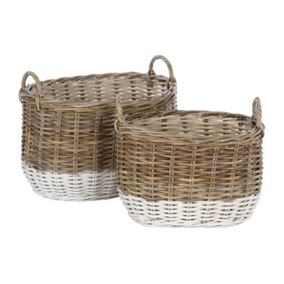 2 Piece Oval Storage Rattan Basket Set