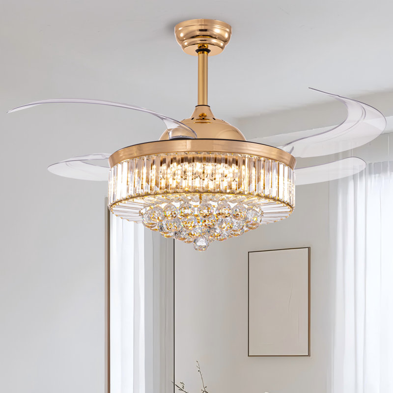 Houstyn Dimmable Crystal Ceiling Fan, 48", Gold