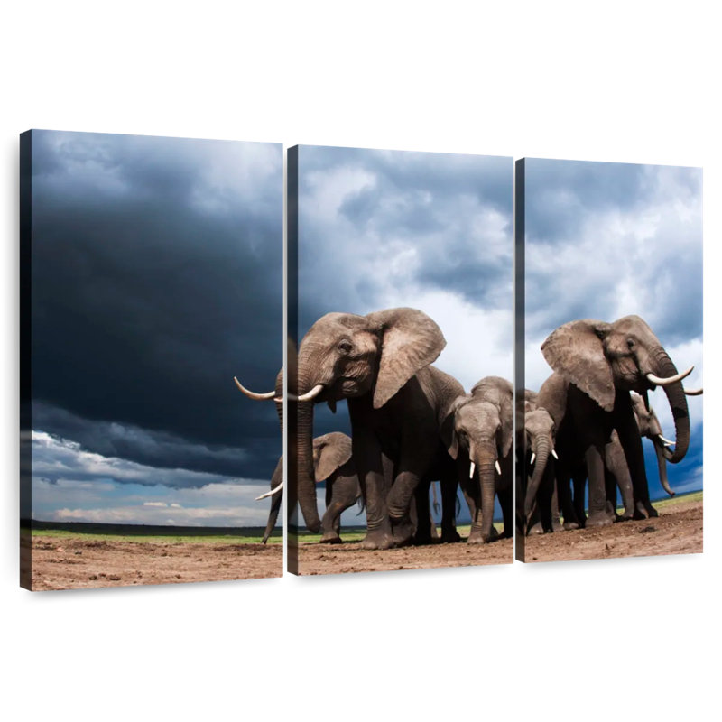 Elephants Grazing, 24" H x 38" W