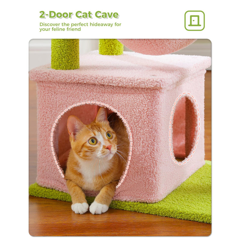 Arbre à chat Cactus, tour pour chat 47,6 po avec 2 hamacs en métal, poteau à griffer pour chat avec 2 bâtons de pompon amovibles pour chatons