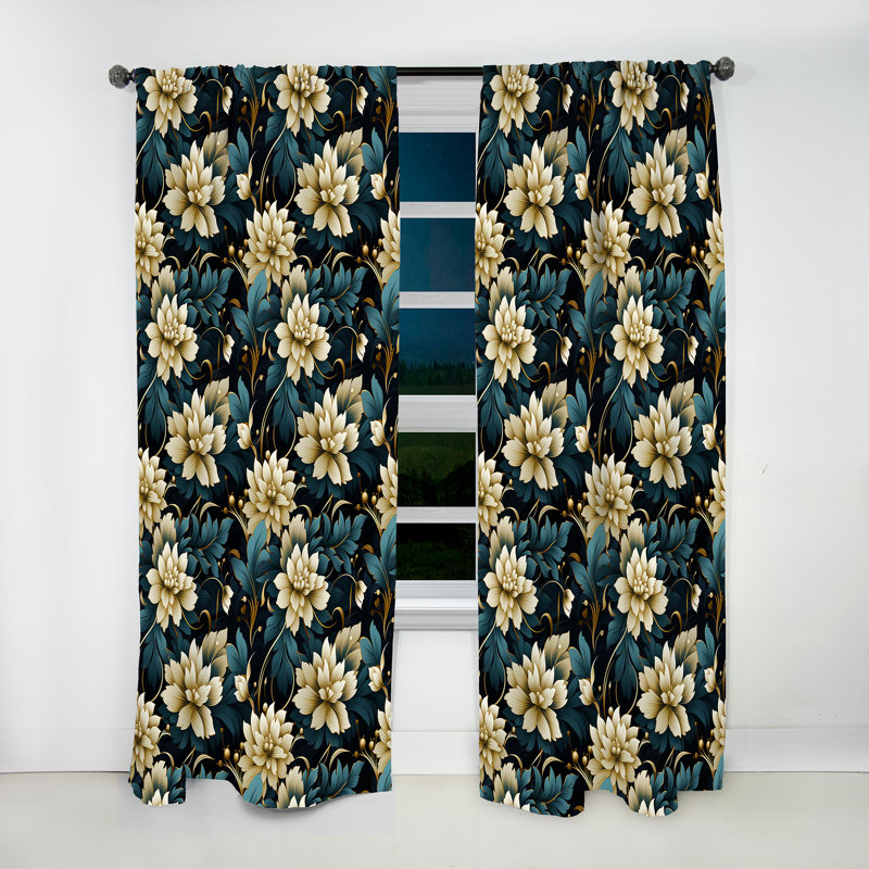 Black And Beige Damask Flower Opulence II - Damask Curtain - Velvet Room Darkening - 1 panel, 52" W x 95" L