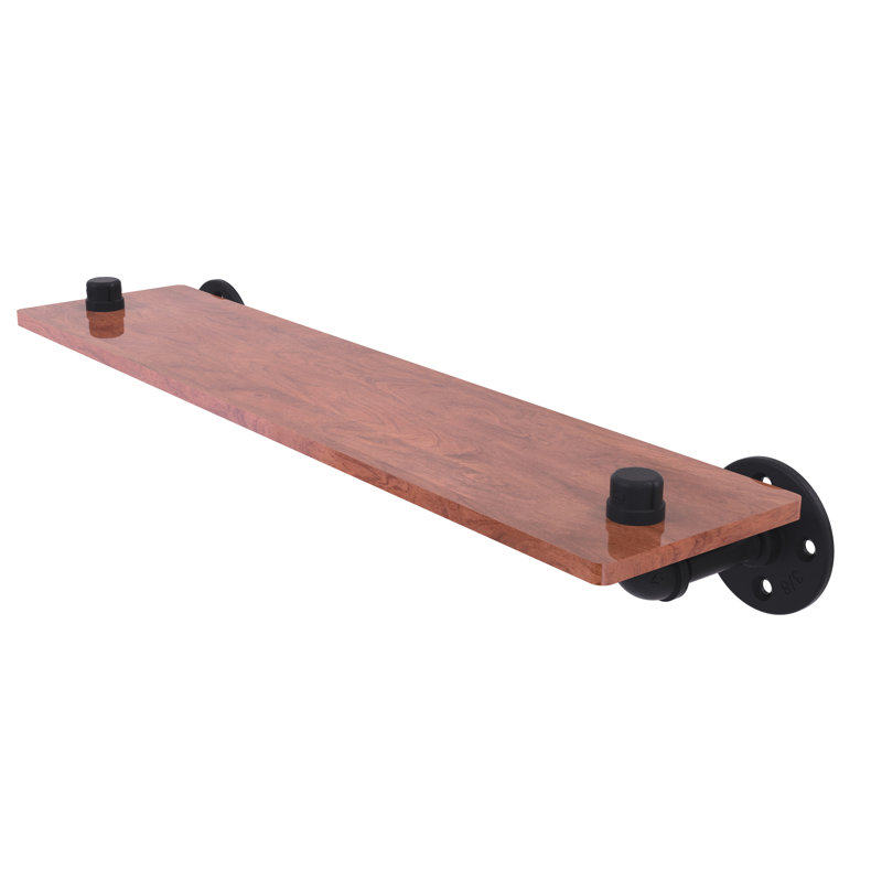 Bayer Solid Wood Industrial Pipe Shelves, Matte Black, 6.5" H x 22" W x 5.6" D