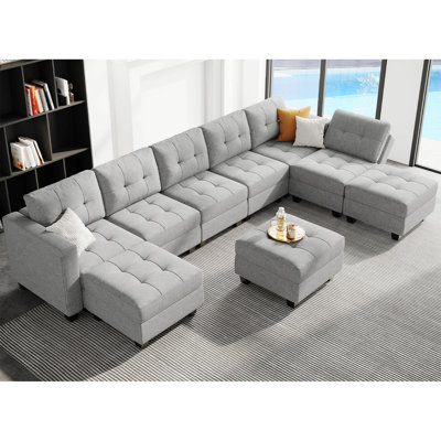 Ashbury Ivery 143'' U Shaped Couch Modern Modular Polyester Blend Sectional Sofa with Cushion