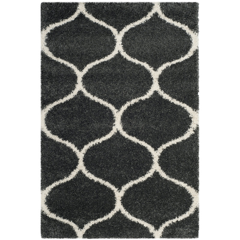Tapis à poils longs Darrold Hudson, Rectangle 3 pi x 5 pi, Dark Grey/Ivory