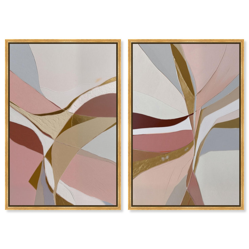 Gold Split Duo Canvas Print Abstract Boho Art Set by Art Remedy, Black Frame, 10 x 15, H 37 po x l 25 po, Encadrement doré