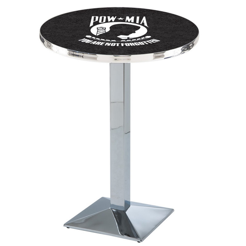 Military Round Metal Base Dining Table, POW-MIA, Chrome