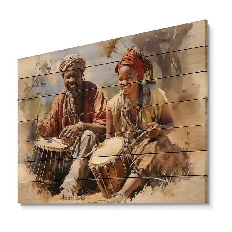 «Lemya African Rhythmic Drums I» sur impression sur bois, H 24 po x l 32 po x P 0,78 po