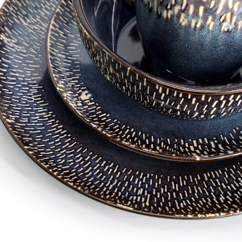 Service de table rond 16 pièces HomeStyle recevoir en jaspe bleu avec glaçure réactive