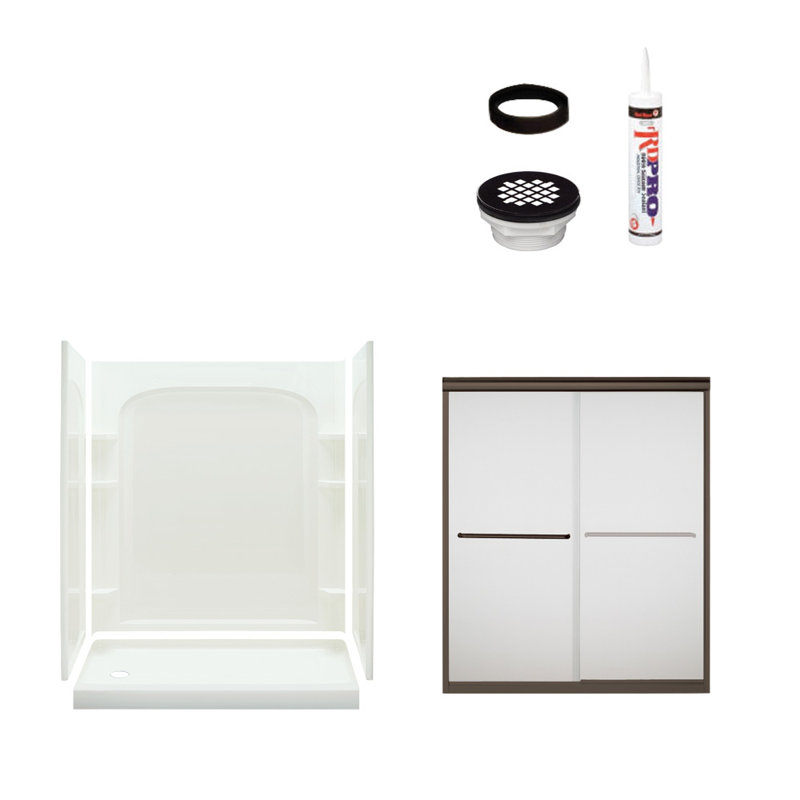 Ensemble 60" W x 73.75" H Framed Rectangle Sliding Shower Stall and Base Included, Chrome/White, Left
