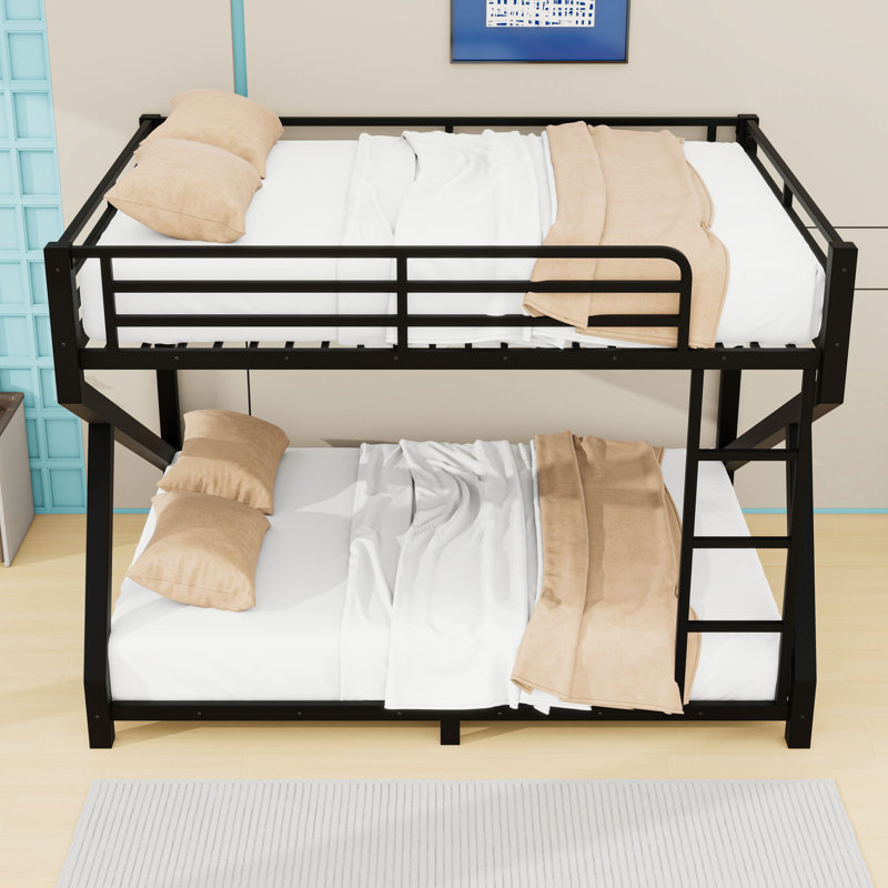Metal Bunk Bed with Ladders, Queen Over Queen