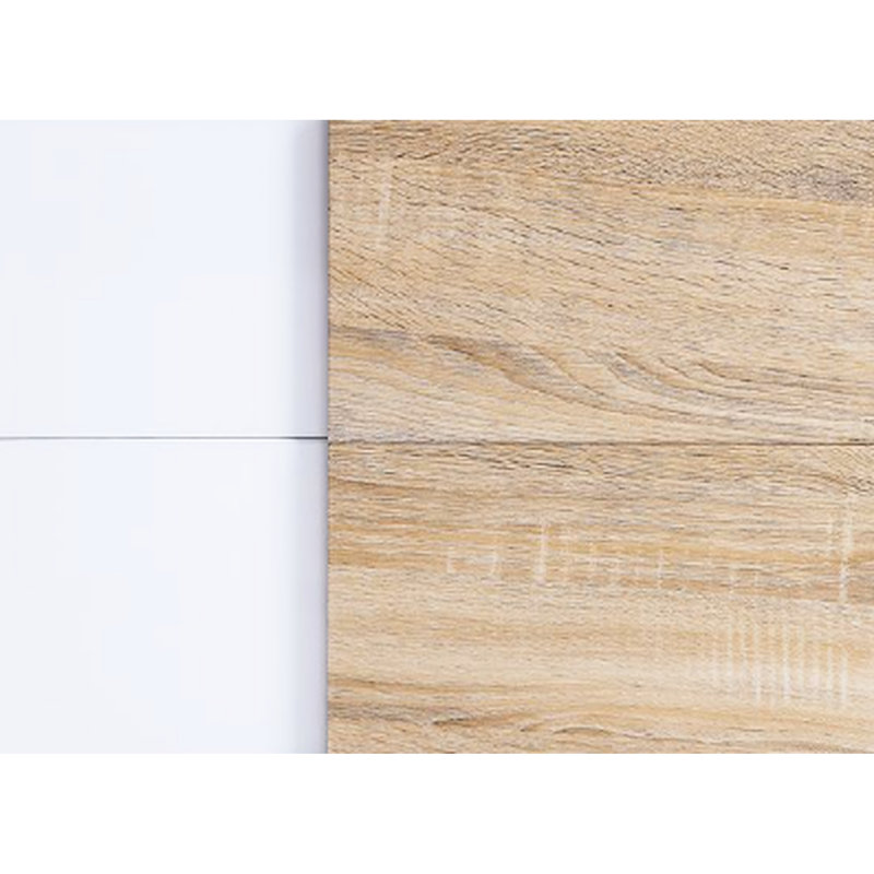 Élégante table basse contemporaine à 4 tiroirs blancs lustrés et contrastants