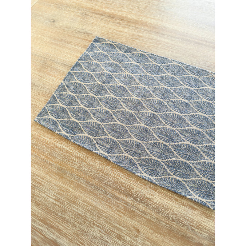 Indigo and Beige Plastic Indoor Outdoor Table Runner
