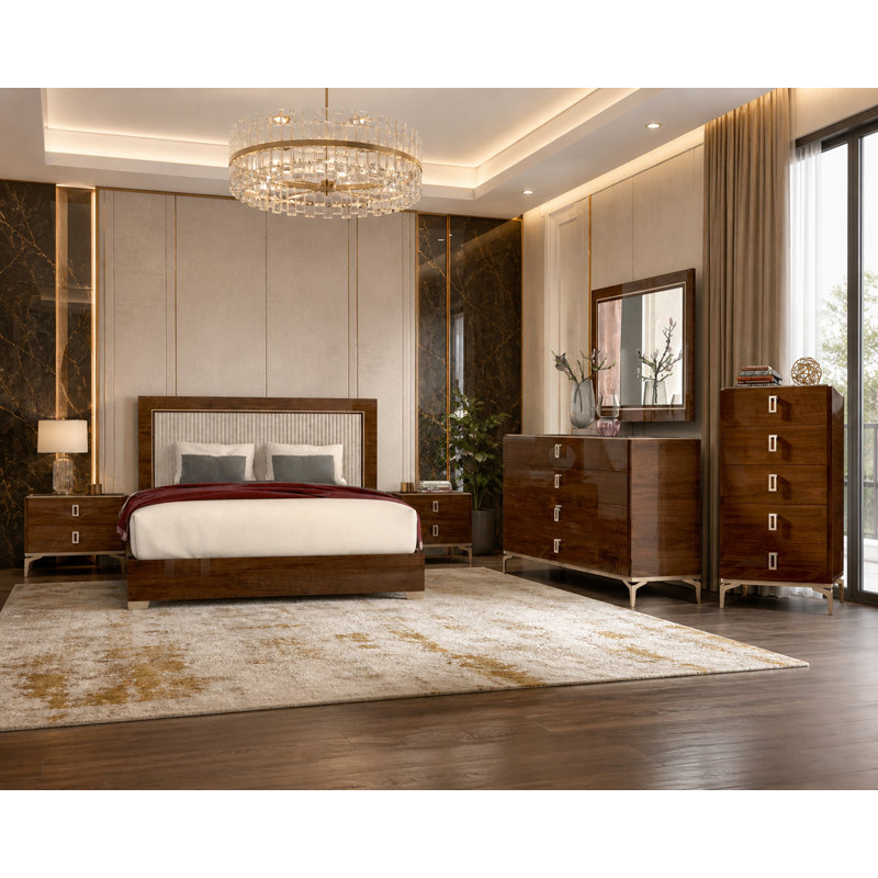 Ensemble de chambre avec grand lit 5 pièces Springville Valencia, Ensemble de 5 pièces : lit, 2 tables de chevet, , Grand lit