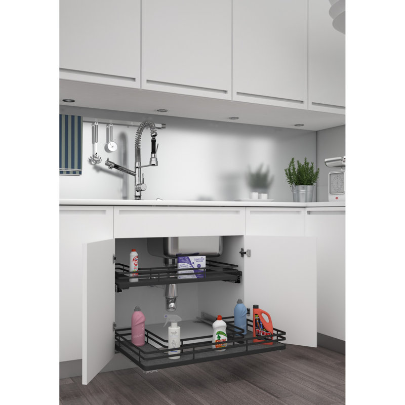 Rev-A-Shelf Solid Surface U-Shape Pull Out Organizer for Sink Base Cabinets with Soft Close, 29.69" W, Natural Maple