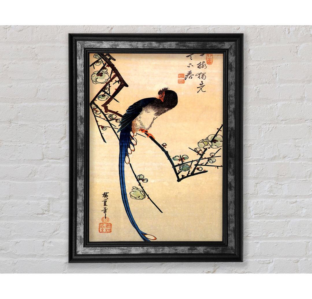 Hiroshige Blauer Vogel auf einem Pflaumenbaum - Druck