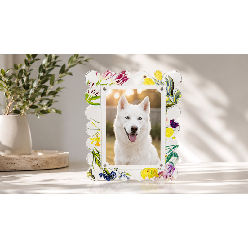 Flora Fauna White Scalloped Acrylic Picture Frame, 7" x 9", 7" x 9"