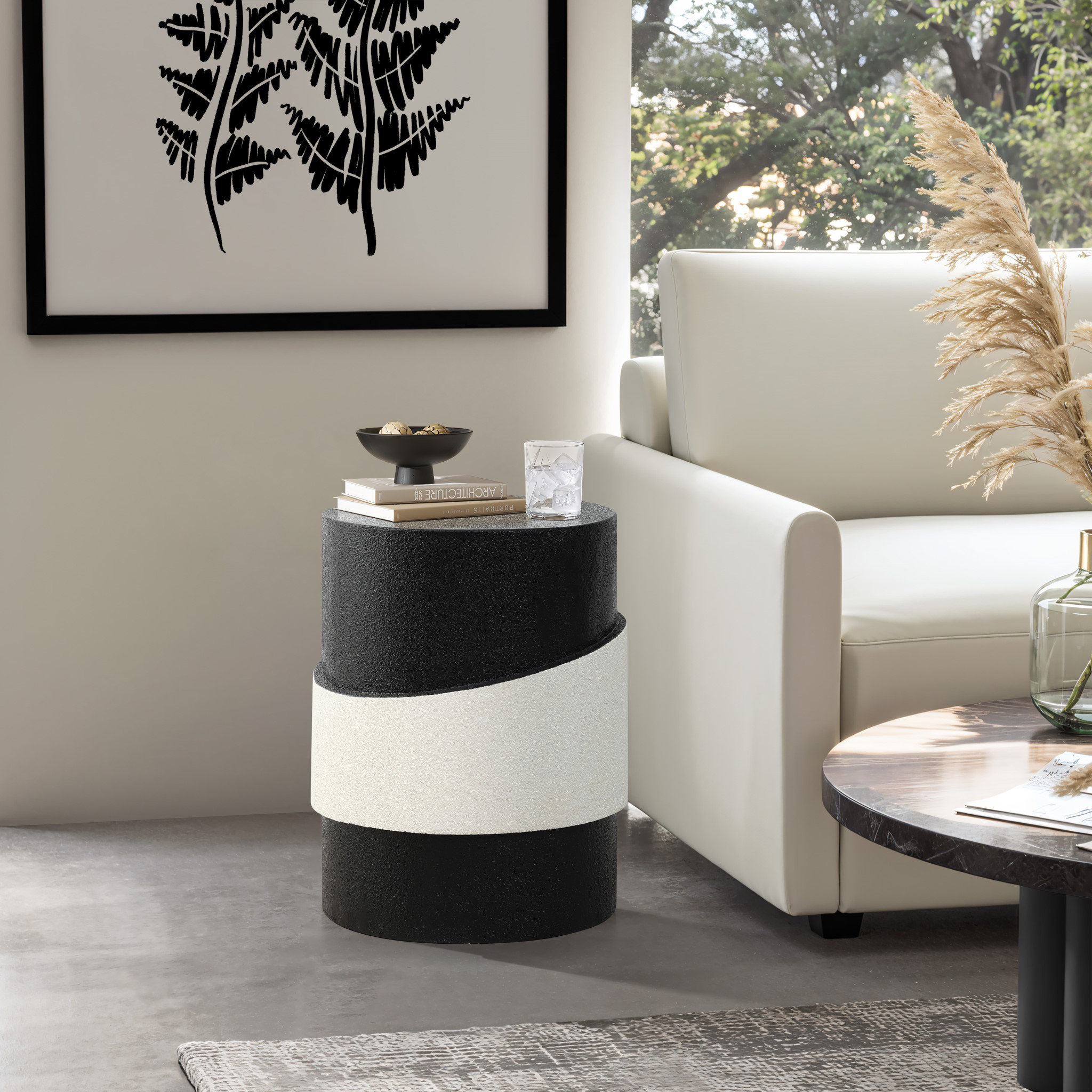 Ivy Bronx Table d'appoint ronde moderne en métal noir et blanc et ...