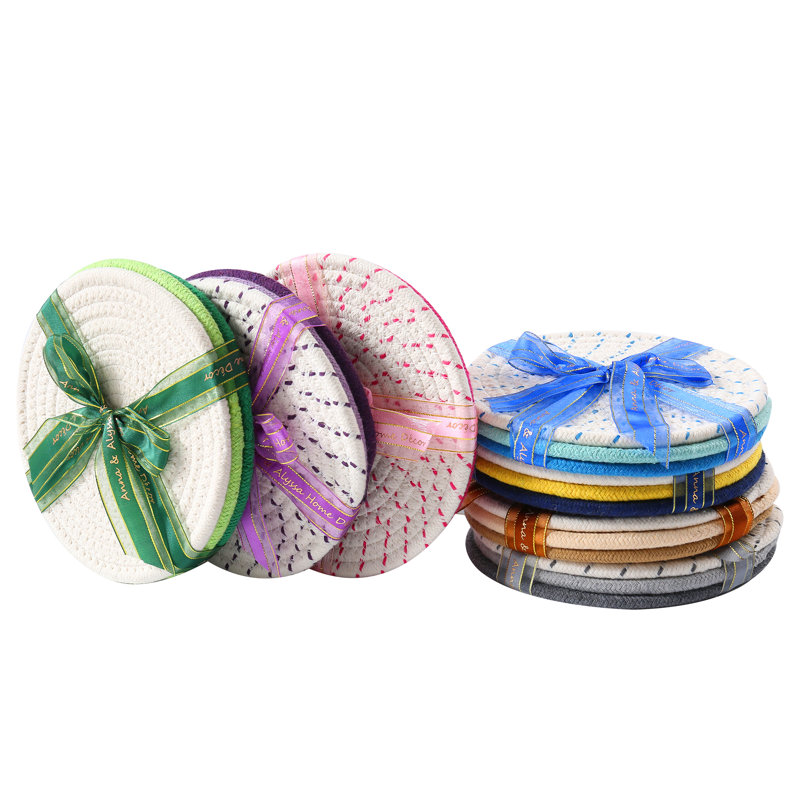 Cotton Round 3 Piece Trivet Set, Pink