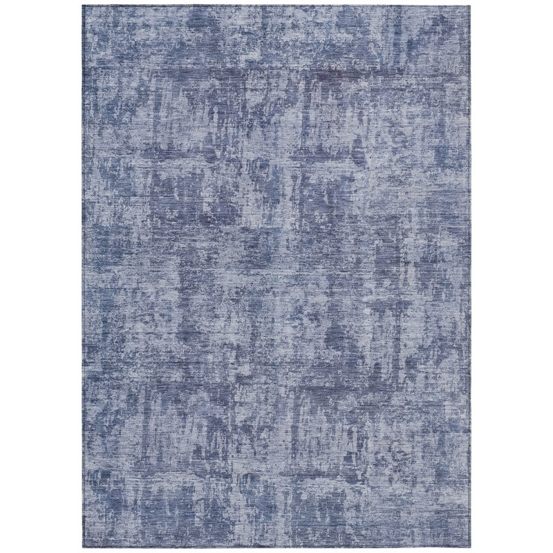 3' X 5' Blue And Ivory Abstract Washable Indoor Outdoor Area Rug