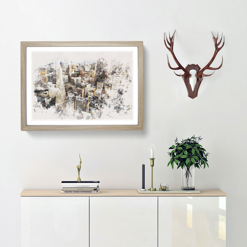 The San Francisco Skyline - Picture Frame Painting Print, Oak Framed, 24cm H x 33cm W x 2cm D