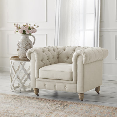 Elegance Elina Linen Chesterfield Club Chair For Bedroom