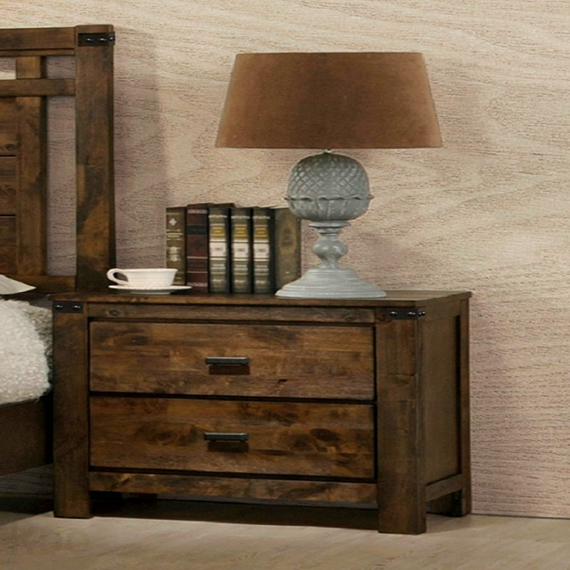 Rustic Solid Wood 2-Drawer Nightstand End Table - Rustic Brown