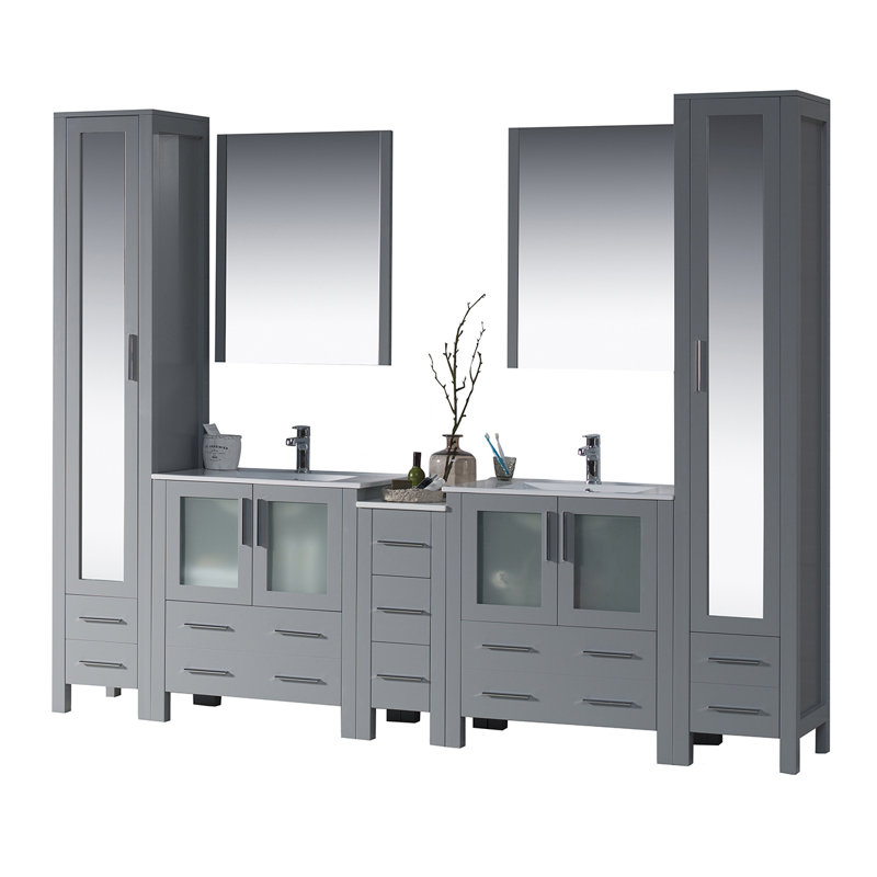 Ensemble de meuble-lavabo double 103 po avec miroir Mance, Gris métallique