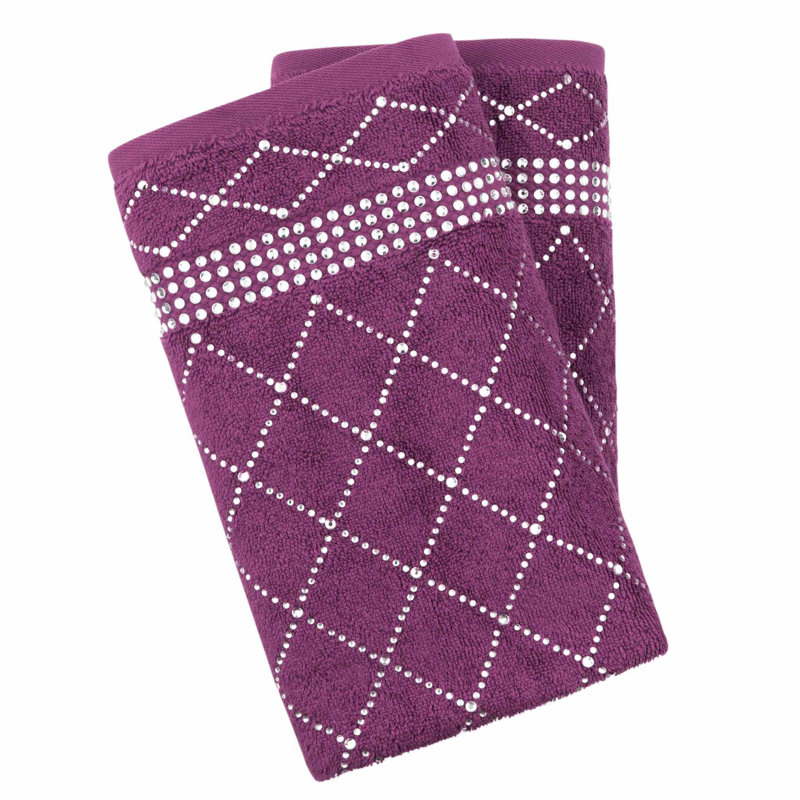Sparkles Home Atlas Rhinestone Hand Towel Durable Cotton Terry | Glass Rhinestones | Washable, Purple