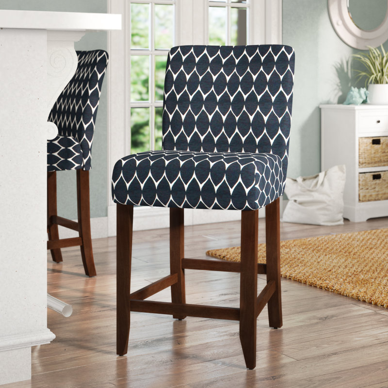 Therrien Upholstered Counter Stool, Textured Navy Polyester