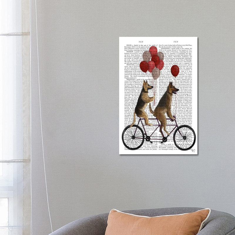 German Shepherd Tandem, Print BG by Fab Funky - Wrapped Canvas Print, 66.04 cm H x 45.72 cm W