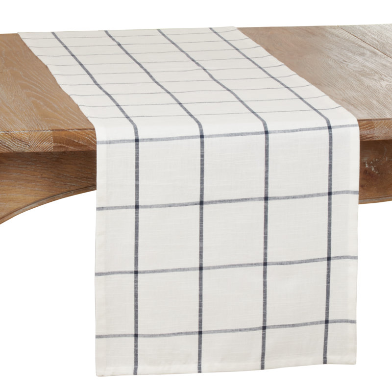 Yvelines Plaid 100% Cotton Table Runner, White