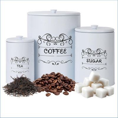 Kitchen Canisters Set Of 3, Airtight Vintage Food Storage Jars With Lids For Farmhouse Kitchen Decor, Rustic White Canisters For Coffee, Sugar, Tea Storage,Type B