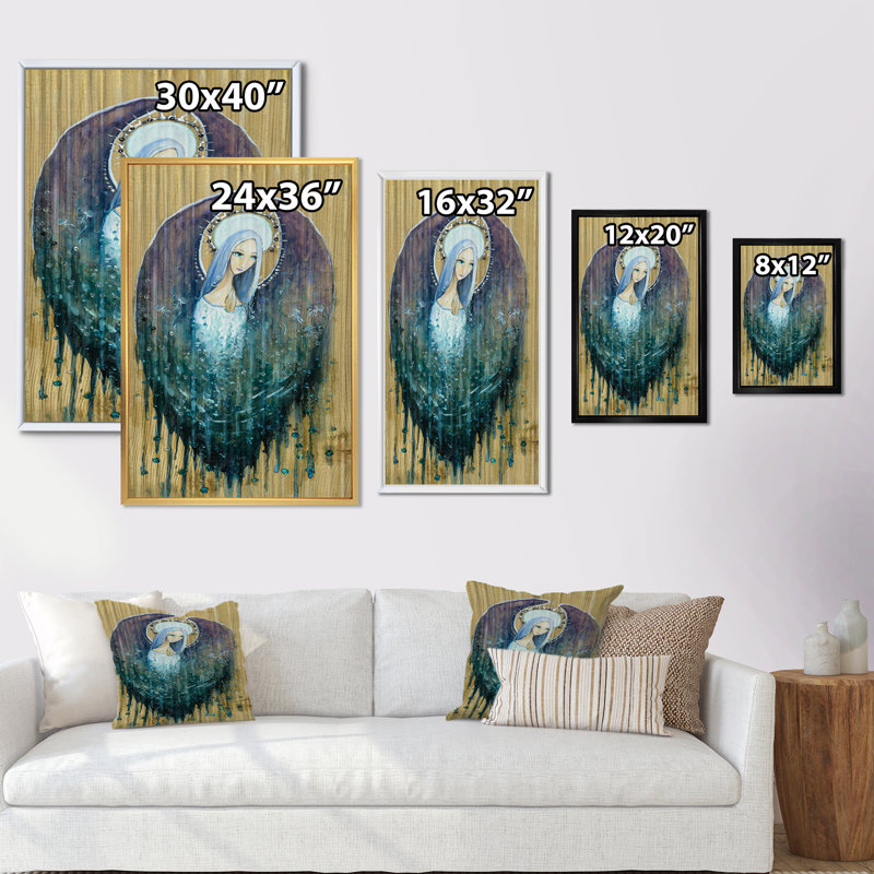 Ange religieux, art mural Klimt II, H 32 po x l 16 po x P 1 po, Toile brune avec cadre flottant