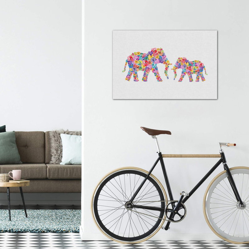 Floral Elephants - impression d'art graphique, Toile tendue, H 40 po x l 60 po x 1,5 po