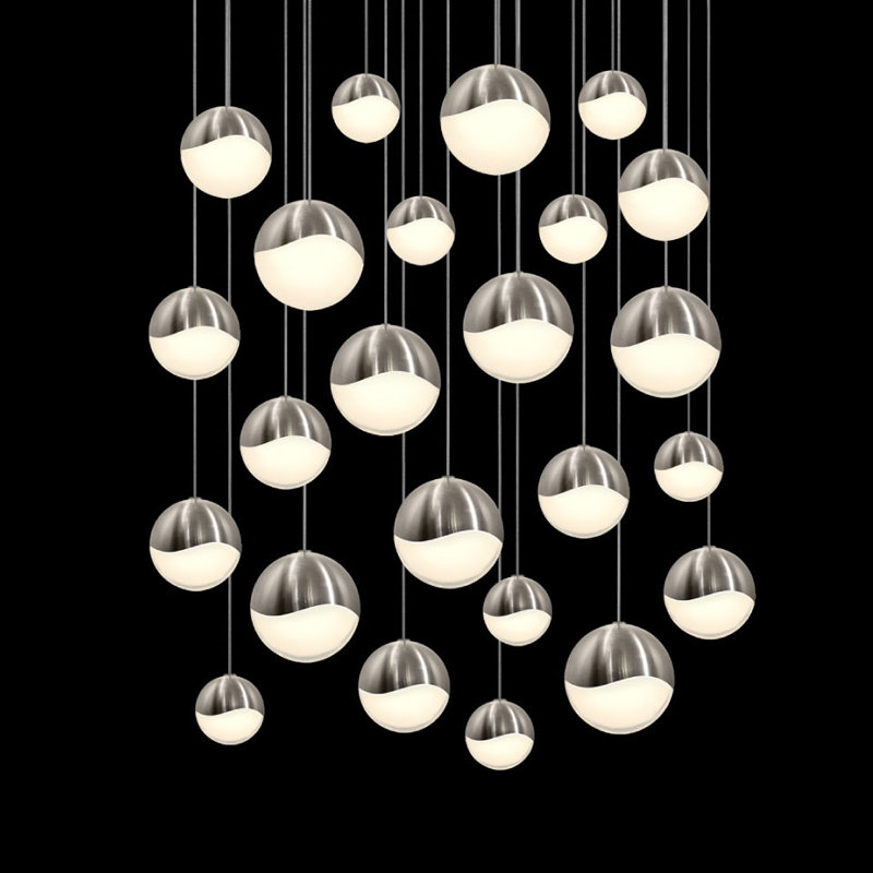 Grapes 24 - Light LED Pendant, 3.75" H x 27" W x 27" D, Satin Nickel, White