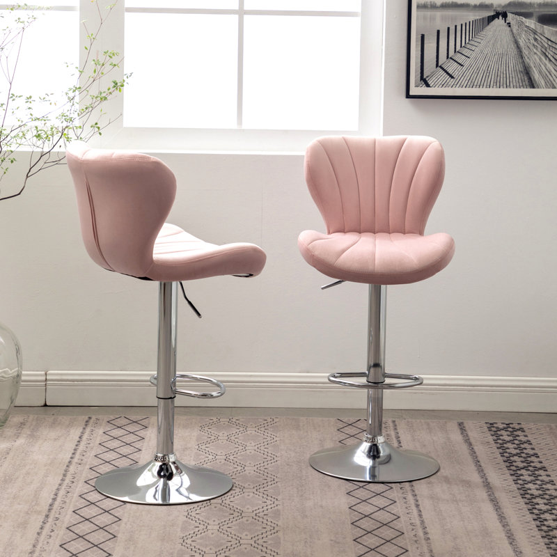 Ellston Upholstered Adjustable Swivel Barstools, Set Of 2, Pink