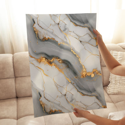 Abstrait gris et doré, reproduction d'art moderne sans cadre Geode III