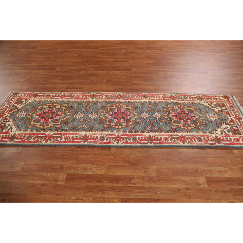 Blue Traditional  Geometric Runner Rug 2x8