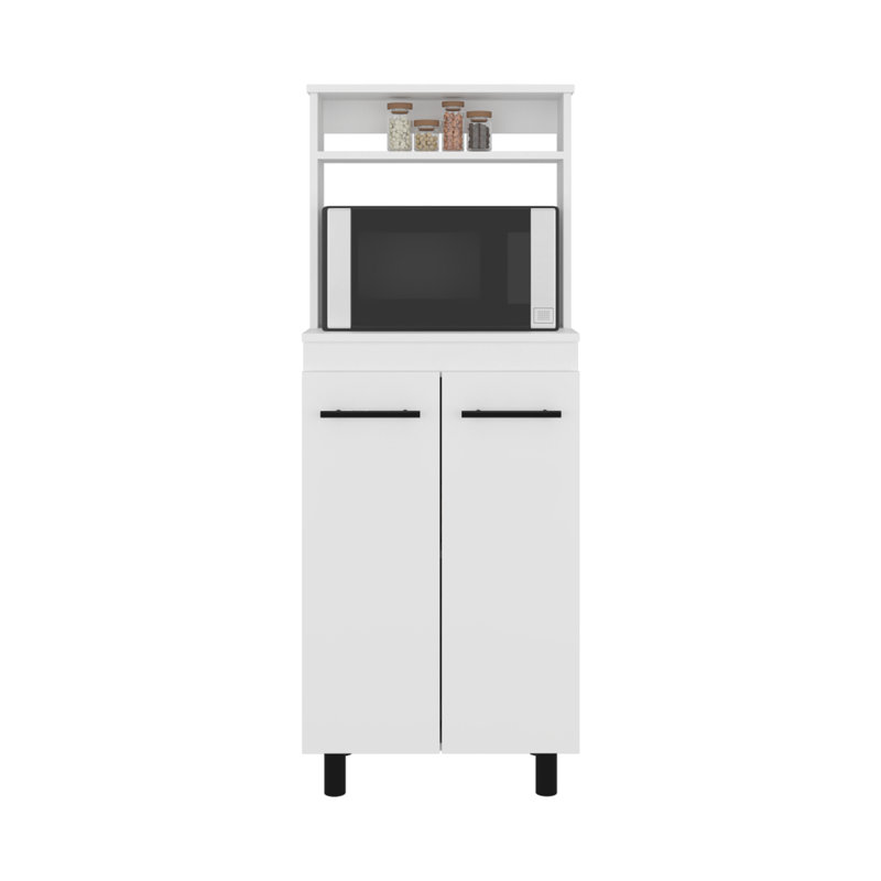 Buffet de cuisine autoportant Alani avec support à 2 portes avec tablettes de rangement intérieures, tablette supérieure et comptoir compact Alani