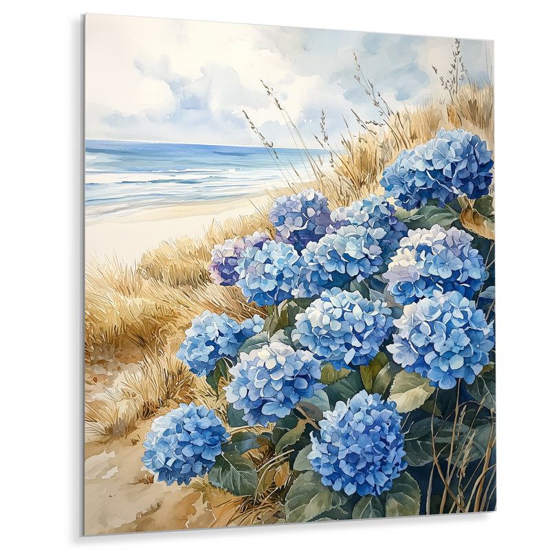 Hydrangeas By The Seaside I - Hydrangea, impression sur métal, H 20 po x l 12 po