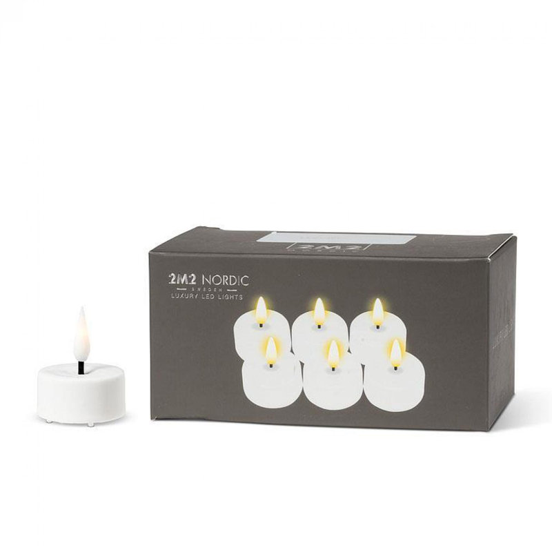 Ensemble de 6 bougies chauffe-plat à DEL, Blanc / Blanc