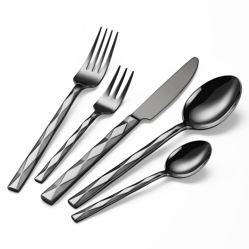 20-Piece Flatware Set - Luxurious Stainless Steel Silverware For 4, Dishwasher Safe, Black
