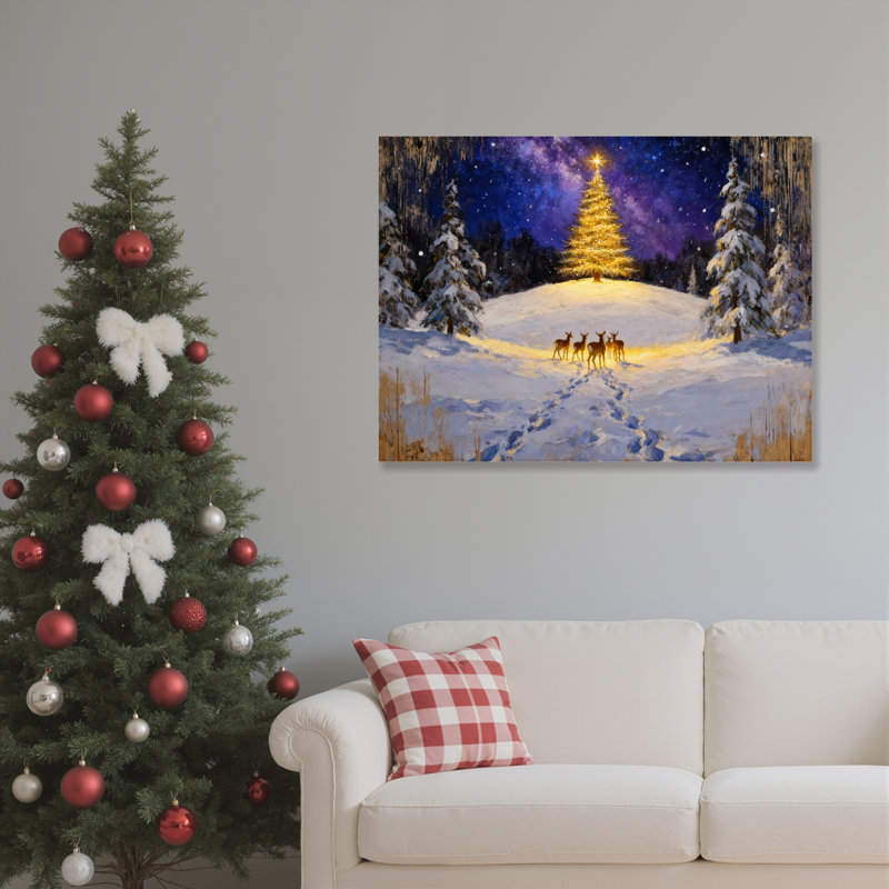 Art mural sur toile Snowy Forest Night, H 12 po x l 18 po
