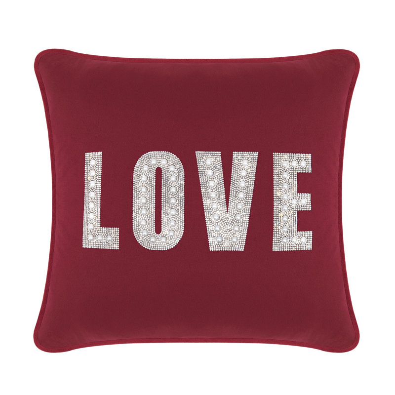 Coussin Sparkles Home Love Montaigne | Strass et fausses perles | Insert en plumes et lavable à la machine, Velours émeraude