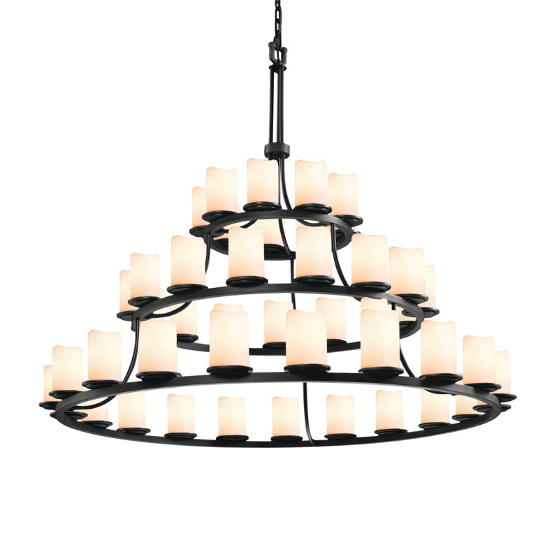 Lustre 45 lumières CandleAria Dakota, Cylindre avec rebord plat, Crème, Bronze foncé