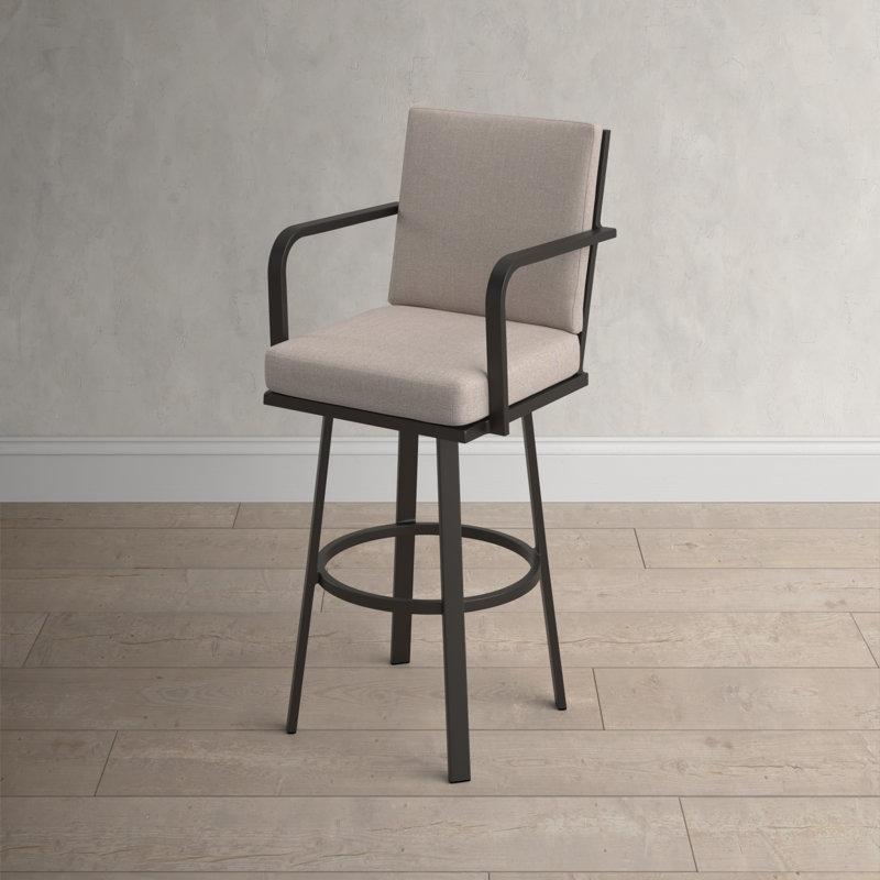 Cemalettin 45'' Aluminum Outdoor Bar Stool with Cushion, Brown, Brown, 26"