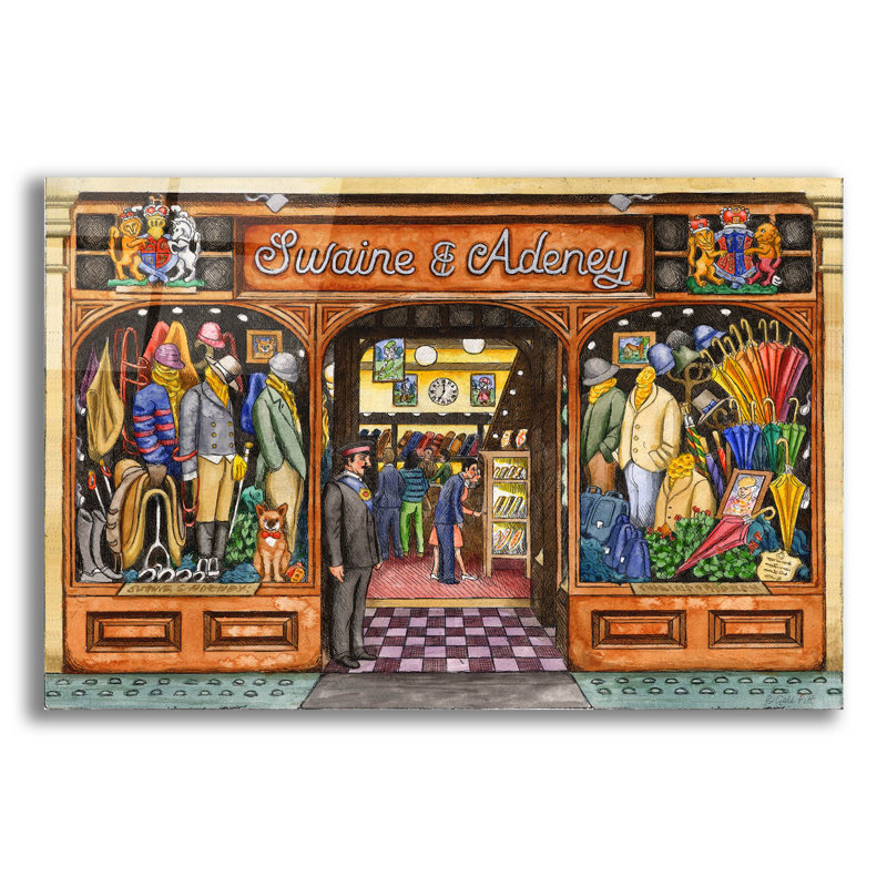 Art mural en verre épique «Swaine and Adeney» par Gale Pitt, 24 po x 16 po, H 16 po x l 24 po